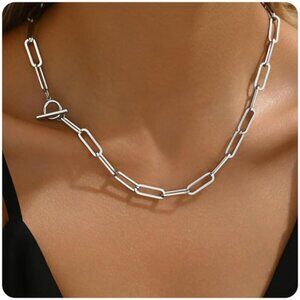 🆕 Women White Toggle Bar Clasp Chain Necklace Dainty Choker Stainless Jewelry